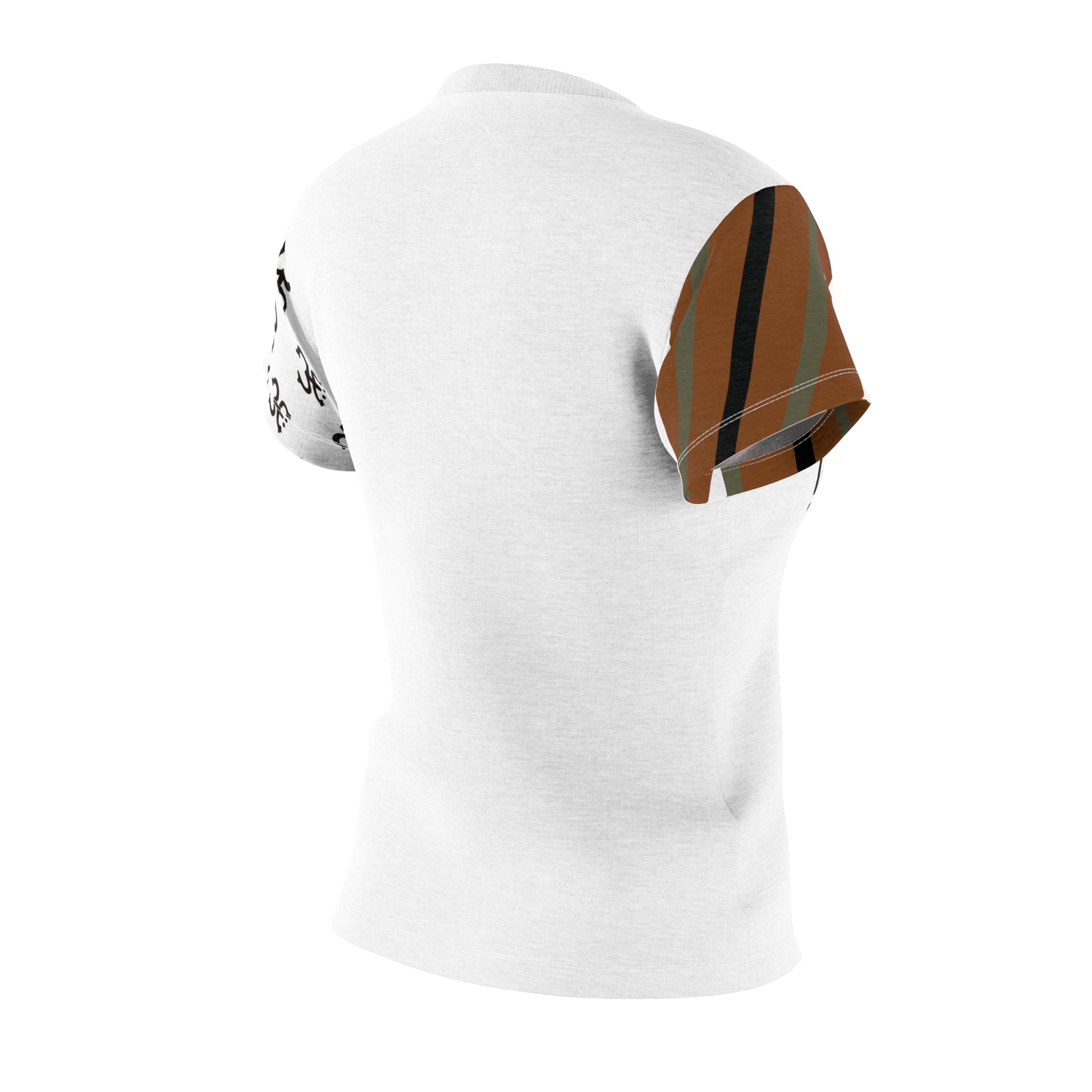 Isla Built Women's Cut & Sew Tee — Minimal Logo Graphic Tee with Patterned Sleeve
