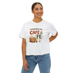 Women's Boxy Tee — "Powered by Café & Fé" Cute Coffee Graphic Crop Shirt