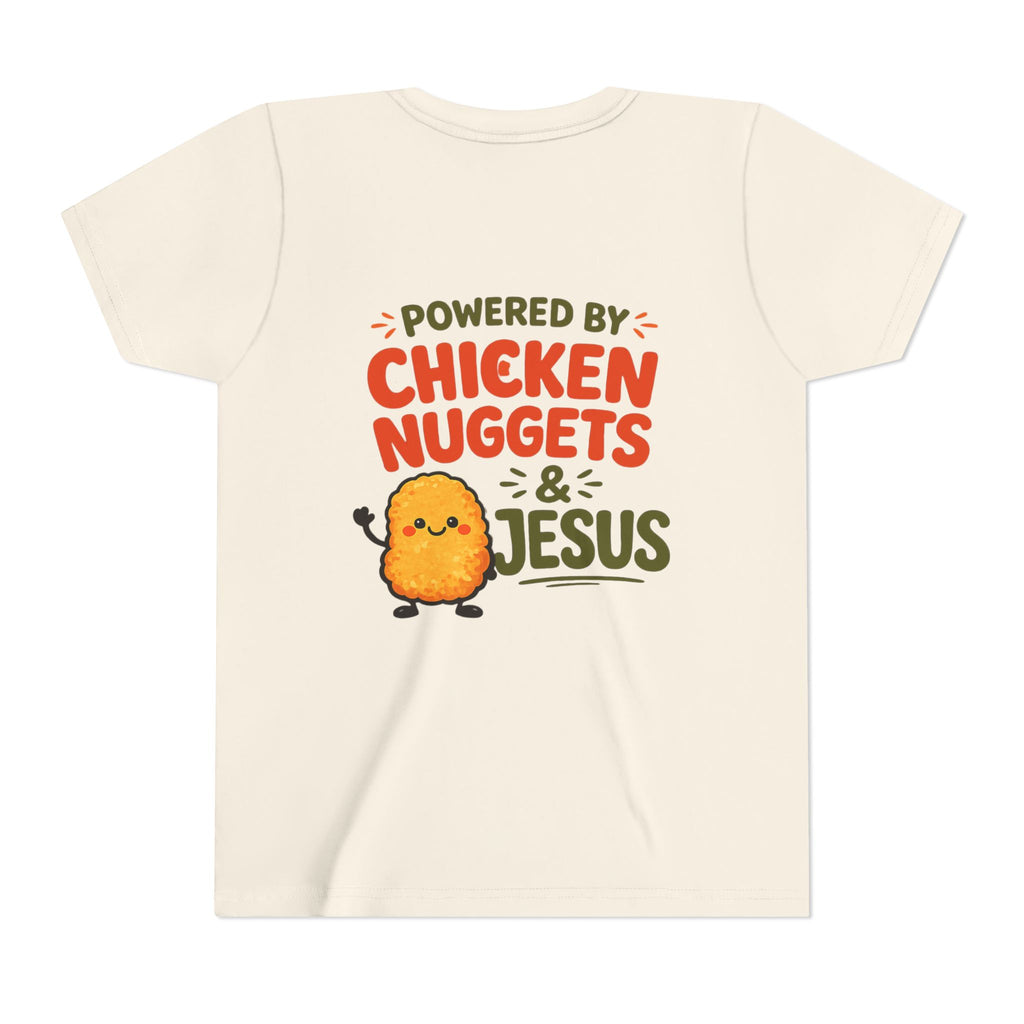 Youth Tee "Powered by Chicken Nuggets & Jesus" Graphic Shirt