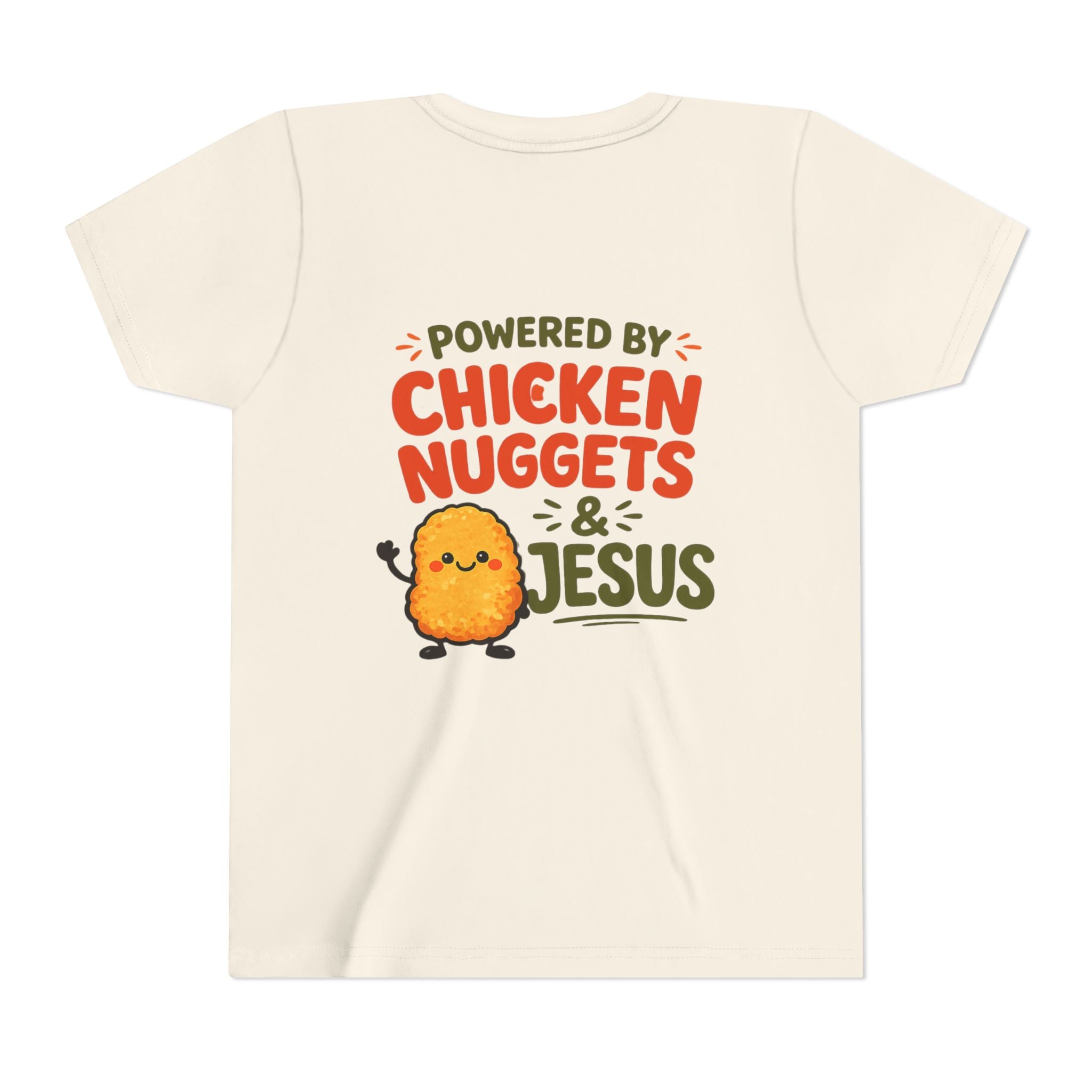 Youth Tee "Powered by Chicken Nuggets & Jesus" Graphic Shirt