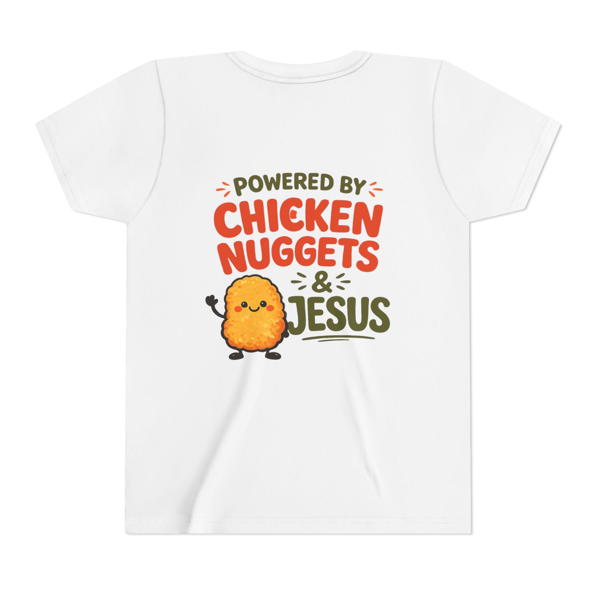 Youth Tee "Powered by Chicken Nuggets & Jesus" Graphic Shirt