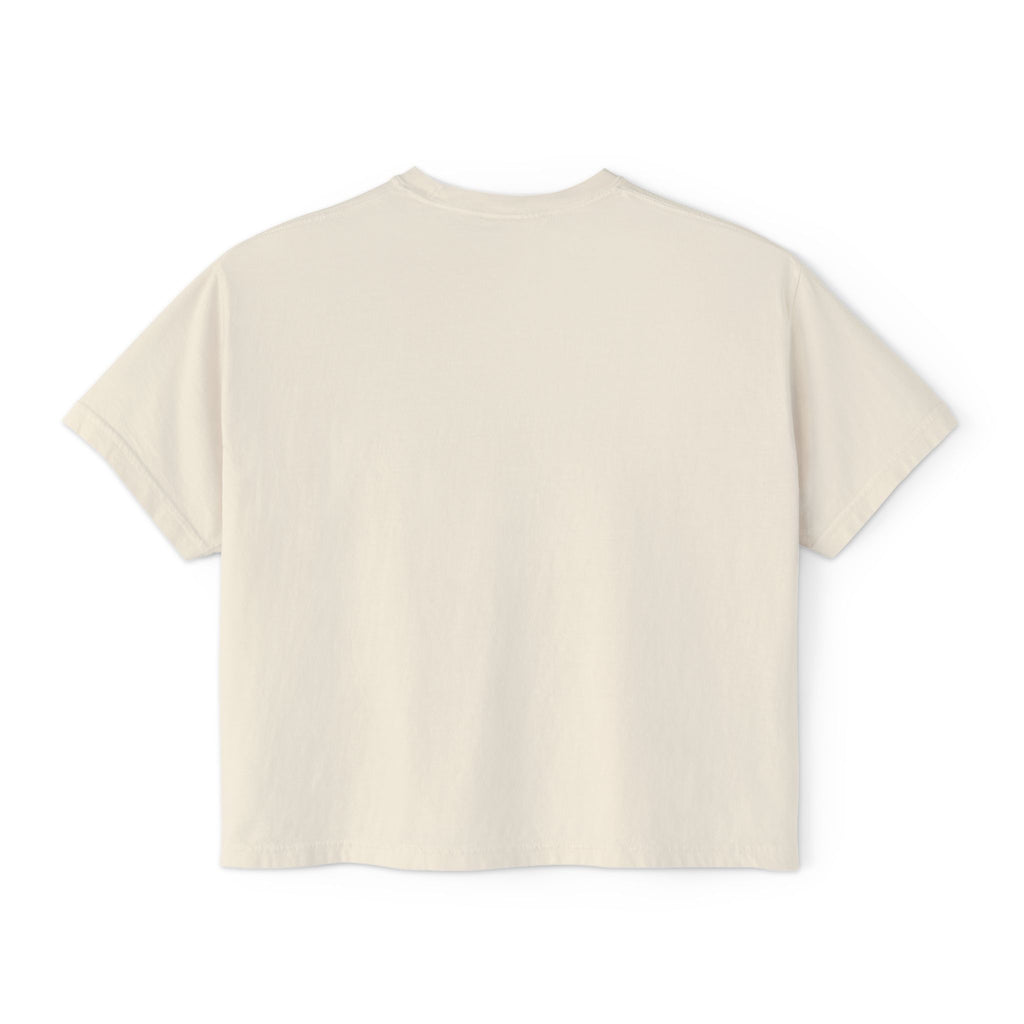 Women's Boxy Tee — "Powered by Café & Fé" Cute Coffee Graphic Crop Shirt