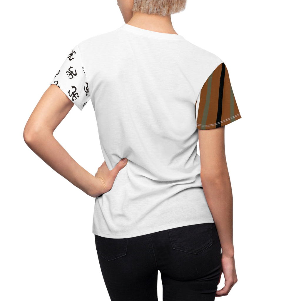 Isla Built Women's Cut & Sew Tee — Minimal Logo Graphic Tee with Patterned Sleeve