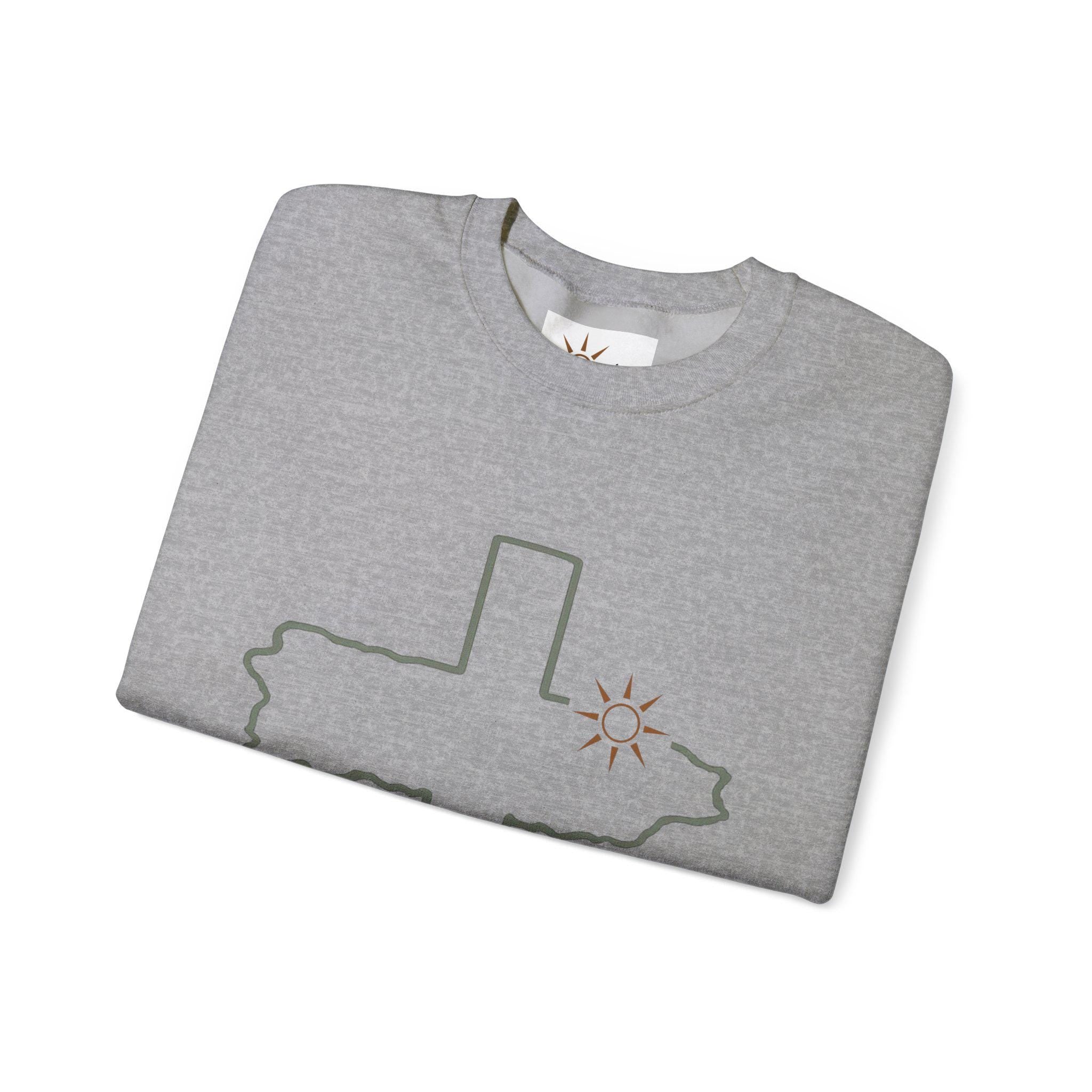 Unisex Distressed Cross with Sun Crewneck Sweatshirt | Bodicia Sleeve Text