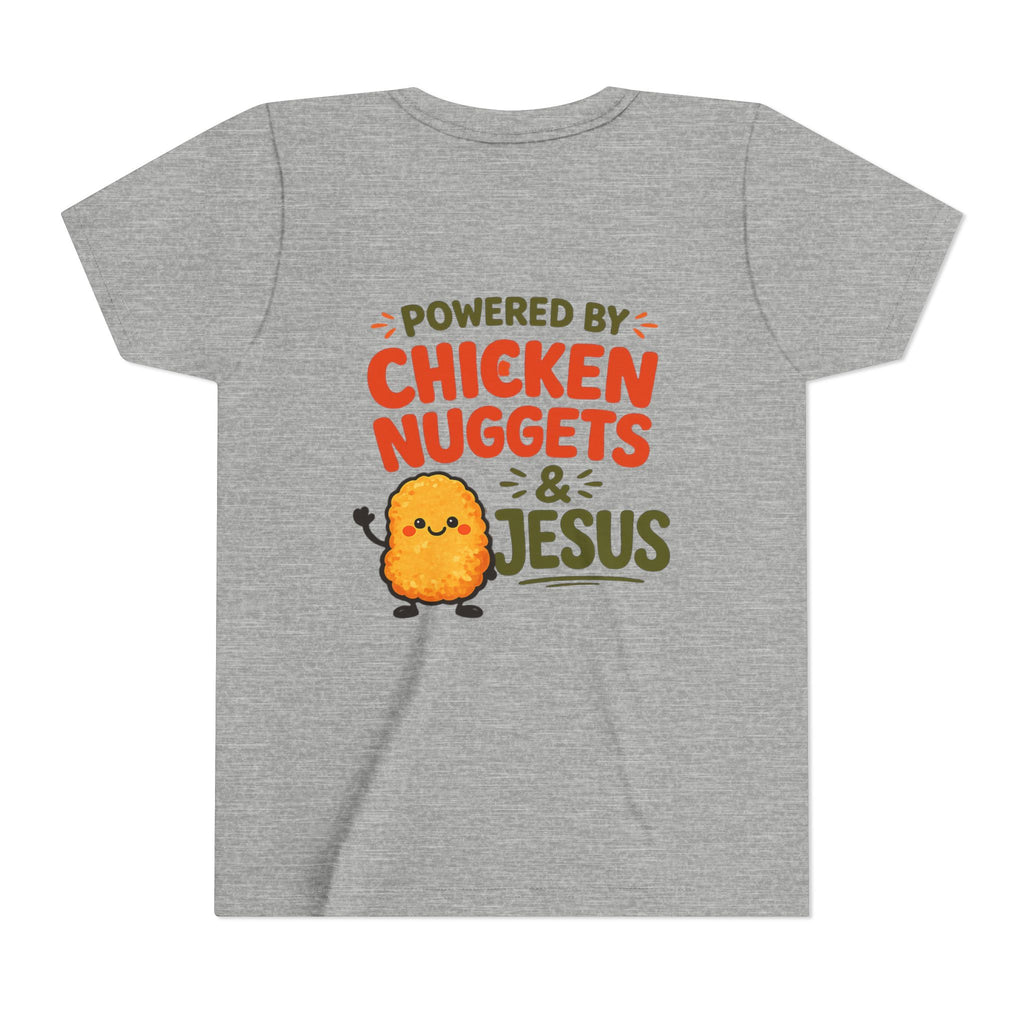 Youth Tee "Powered by Chicken Nuggets & Jesus" Graphic Shirt