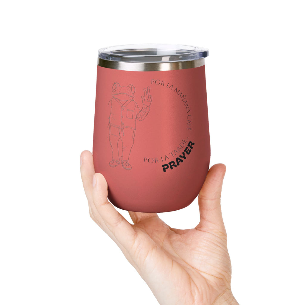 Coquí Character Peace Sign, Wine Tumbler | Por la mañana café por la tarde PRAYER
