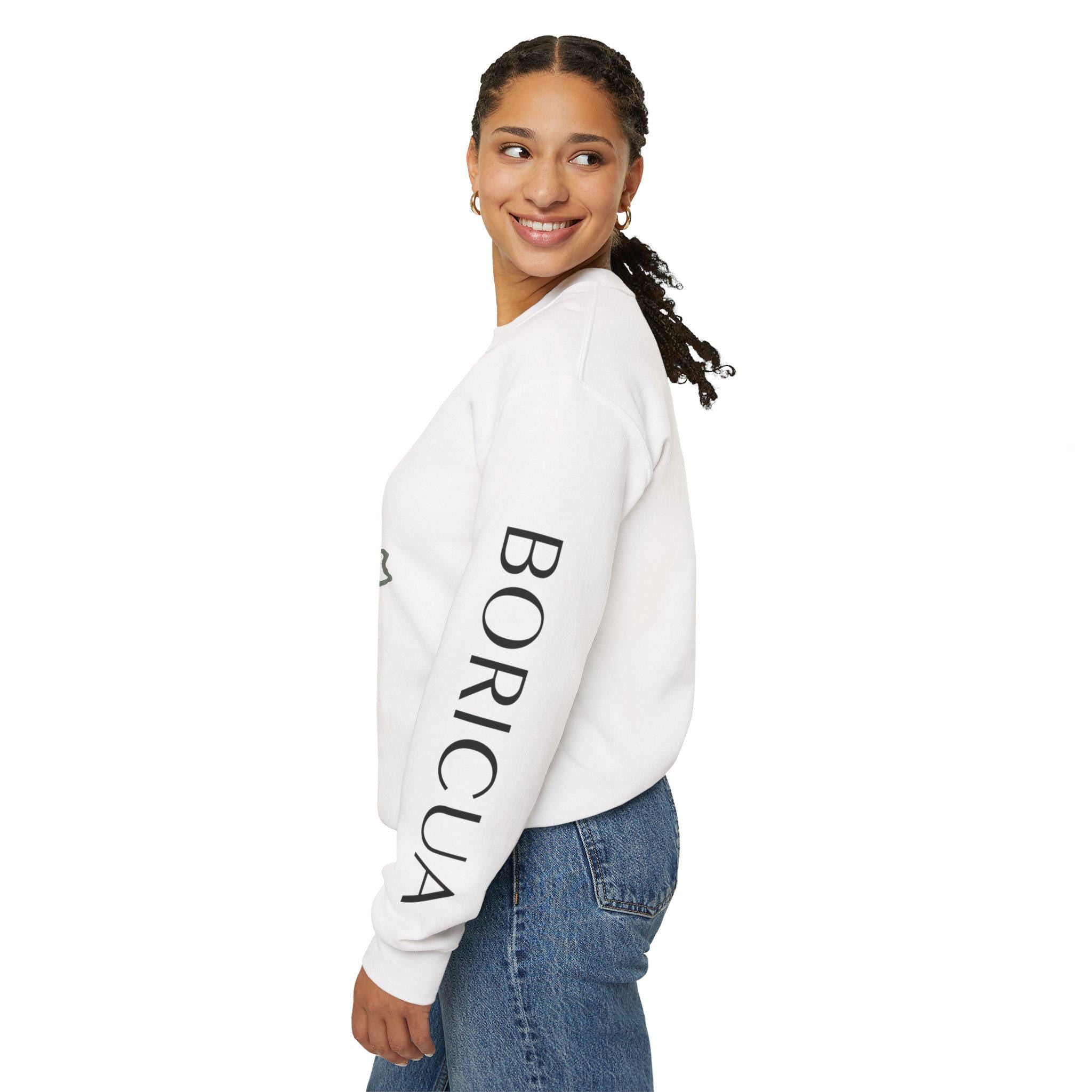 Unisex Distressed Cross with Sun Crewneck Sweatshirt | Bodicia Sleeve Text