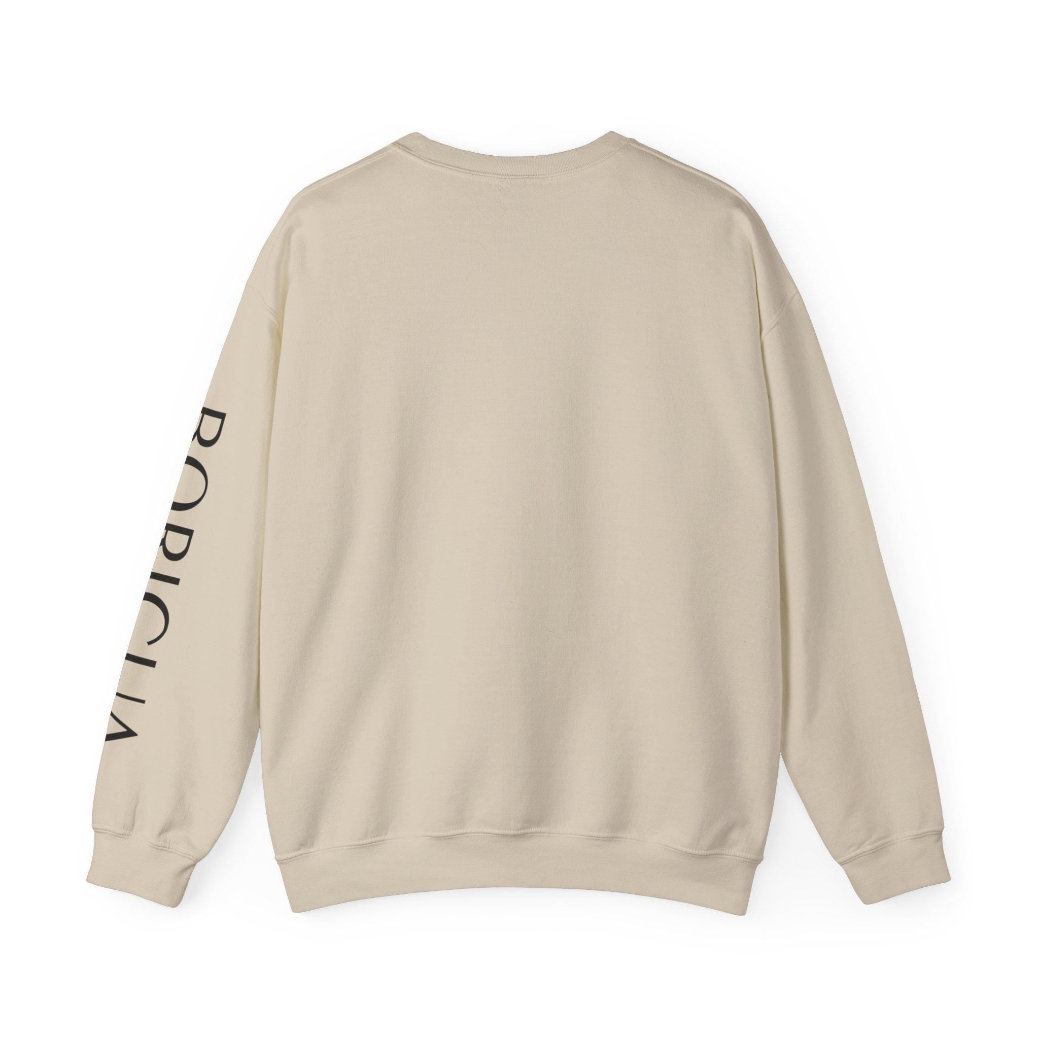 Unisex Distressed Cross with Sun Crewneck Sweatshirt | Bodicia Sleeve Text